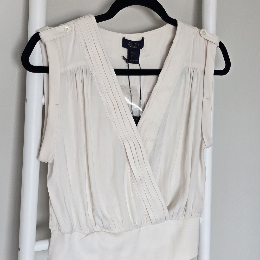 NWT Rachel Roy Cream Sleeveless V-neck Draped Blouse Size S Business Casual Chic - Picture 7 of 12
